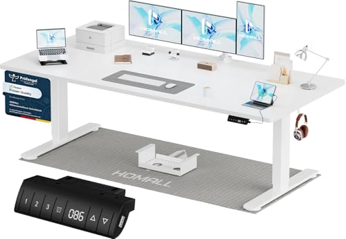 Homall Höhenverstellbarer Schreibtisch 200x80cm mit USB-A Ladeanschluss, Elektrischer Schreibtisch mit Kabel Management Tray, Standing Desk mit 3 Memory Funktion, Computertisch Weiß