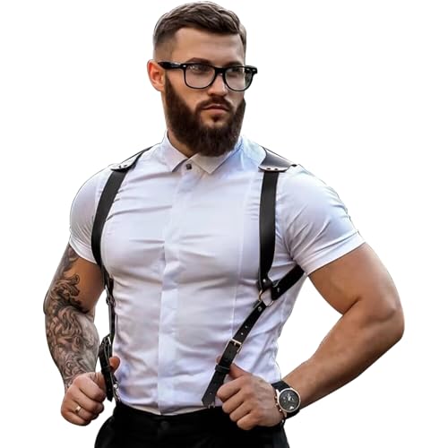 Mens Leather Harness – Adjustable Punk Chest Harness Belt with Buckles, Sexy Body Harness for Clubwear, Cosplay, Nightclub & Costume