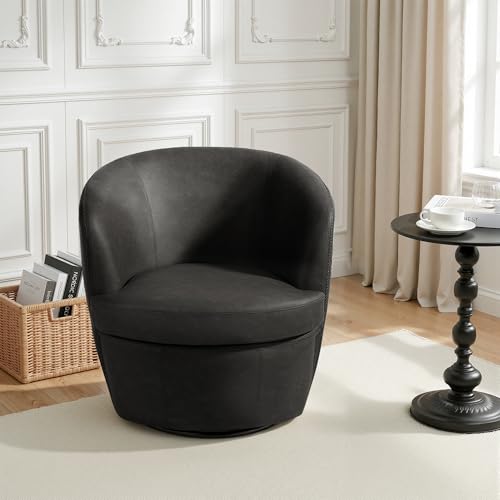 Sillón Barrel Giratorio Negro Cuero Sintético miniatura 1