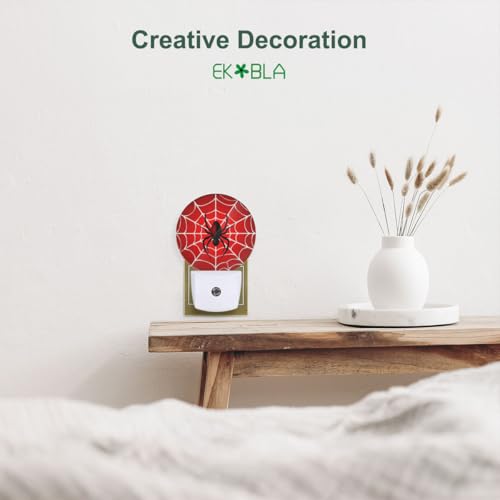 Image of EKOBLA Red Spider Web Night Light, Hero Theme Night Lights Plug Into Wall with Dusk to Dawn Sensor, LED Nightlights for Bedroom, Bathroom, Gifts Ideal for Teen Boys and Men Cave