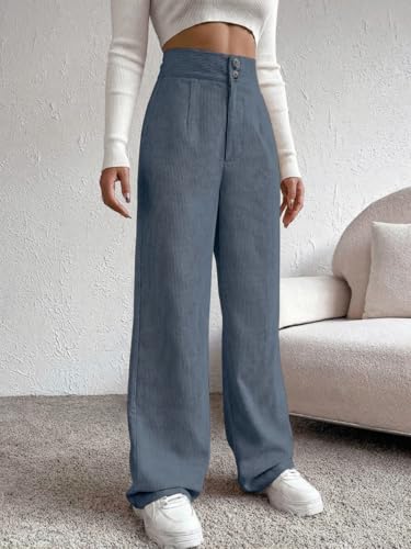 Image of Women's Wide Leg Bottomwear with Pocket || Corduroy Mid Rise Loose & Relaxed Fit Casual Korean Baggy Trousers for Woman Elegant Workwear for Office, College & Events