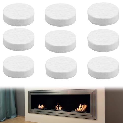 9 unidades de lana de cerámica para bioetanol, chimenea de cerámica, lana de cerámica para estufa de bioetanol, chimenea, gel interior, 8,6 x 8,6 x 2,5 cm (blanco)
