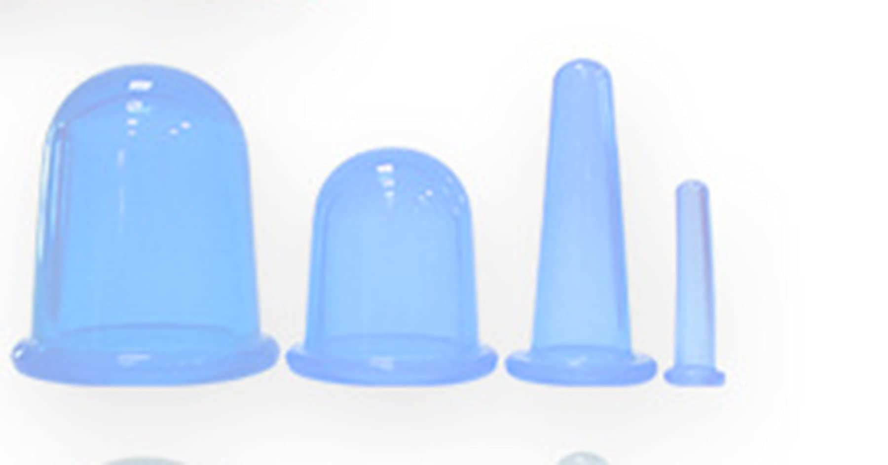 ELECDON 4 PCS Chinese Silicone Anti Cellulite Vacuum Cup, Cupping Therapy Sets, Home Use Facial and Body Massage Cups, Face Cupping Set, Muscle Pain Relief Cellulite Treatment (blue)