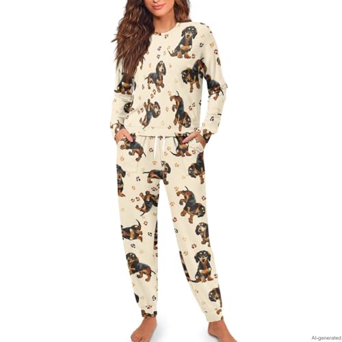 Image of Women's 2 Piece Printed Pajama Set Long Sleeve Sleepwear Set with Long Pants Casual Lounge Sets with Pocket