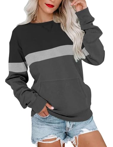 Womens Long Sleeve Sweatshirts Casual Crewneck Cute Pullover Tops Lightweight Sweatshirt with Pocket 2025