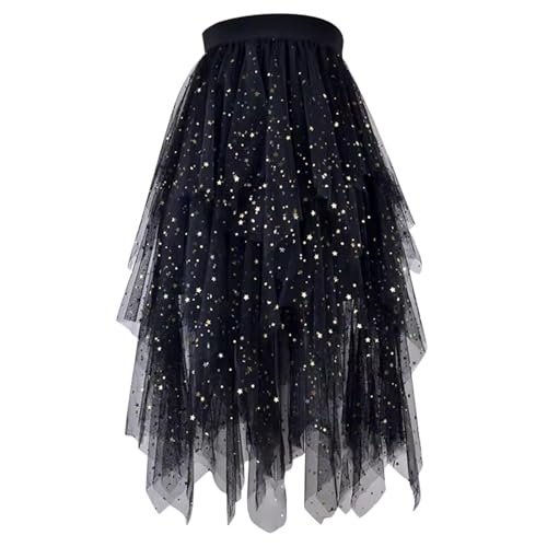 Glitzer Rock Damen, Tüllrock Schwarz, Tüllrock Weiß, Karneval Kostüm Damen Lang Tüll Röcke High Low Layered Puffy Fee Röcke A-Linie Midi Rock...