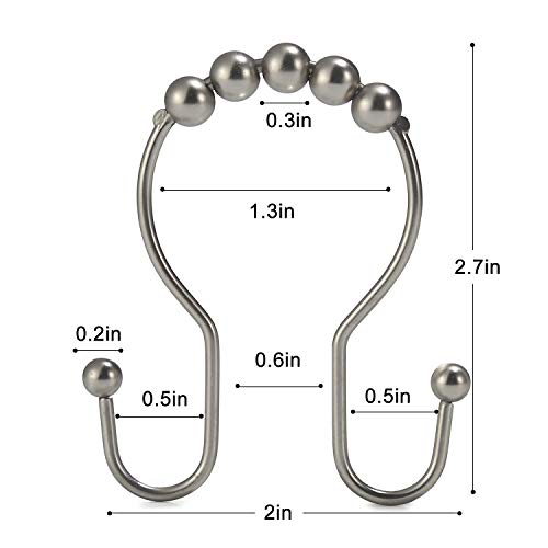 Goowin Shower Curtain Hooks, 12 Pcs Shower Curtain Rings, Stainless Steel Roller Rust-Resistant Balance Sliding Anti-Drop Double Shower Hooks For Curtain Bathroom Shower Curtains (Matte Nickel) #TOP2