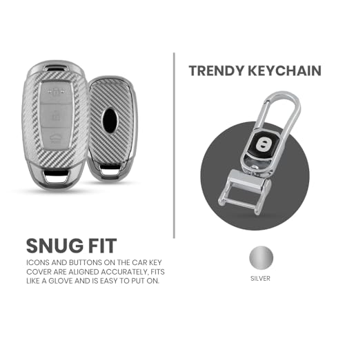 Image of Keyzone Silverstar TPU Key Cover with Keychain, Compatible with Hyundai i20, Verna, Kona, 3 Button Smart Key (Compare Key Shape Before Order) (Silver)