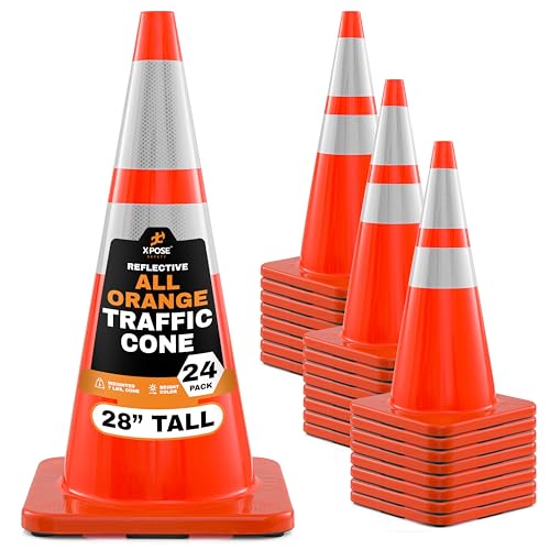 Image of Xpose Safety 28 Inch Orange Traffic Cones with 6 inch & 4 inch Collars, 24-Pack
