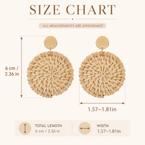 Image of Handmade Raffia Rattan Boho Earrings Summer Beach Vacation Jewelry