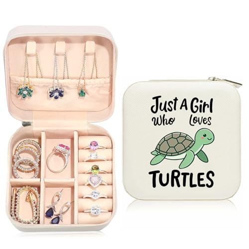 Sea Turtle Travel Jewelry Case,Jewelry Box Travel Organizer Small PU Leather Rings Earrings Necklaces Storage Box Valentine's Day Turtle Gifts for Women,Daughter, Girlfriend,Mom,Wife,Bridesmaids