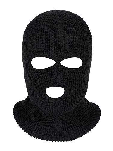 3-Hole Knitted Full Face Cover Ski Mask, Winter Balaclava Warm Knit Full Face Mask for Outdoor Sports (Black, Adult Size)