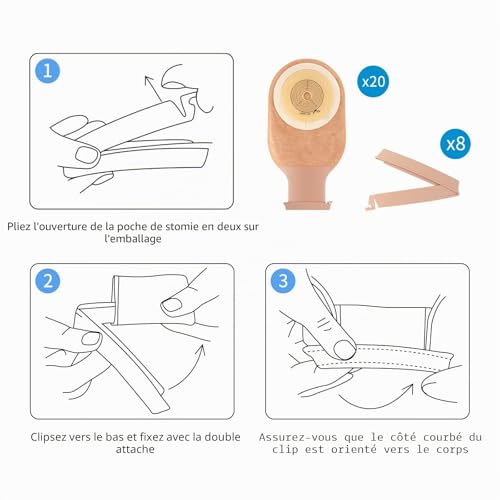 20 pièces Sacs de colostomie, poche de stomie drainables anti-fuite avec 8 pinces, fournitures de stomie en une seule pièce pour les soins de stomie d'iléostomie, coupe à la taille – vue 6