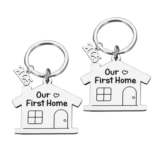 PHIOMUUE 2pc New Home Keyring Set,Perfect New Home Gifts for Couple,House Warming Gifts, Our First Home Key Chain,First Home Gifts,Home Sweet Home Accessories