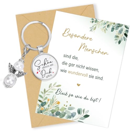 Augesak Schön dass es Dich gibt Geschenke, Grußkarten Schön dass es dich gibt mit Schutzengel Schlüsselanhänger, Glücksbringer Schutzengel, Dankeschön Geschenke für Frauen
