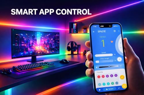 Image of Smart RGB Strip Light - Bluetooth, White PCB, 60 LEDs /m, App & Group Control, Music & Dynamic Modes, Copper PCB, 5M Strip with SP623 BT Controller & 12V Adapter