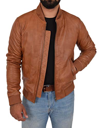A1 Fashion Goods Eddy Veste bomber en cuir d'agneau souple pour homme - Marron - S