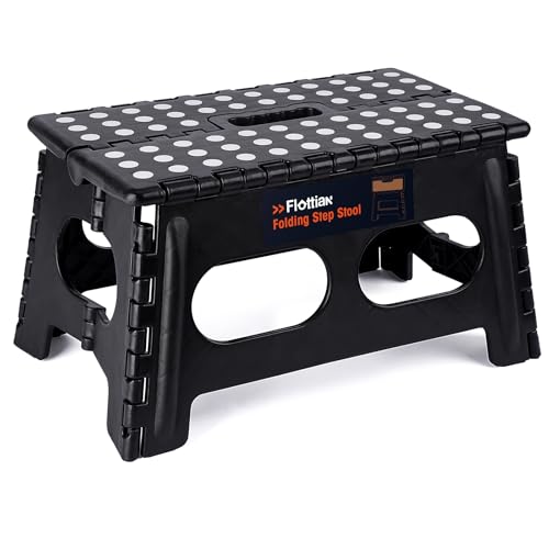 Image of Flottian 9 inch Folding Step Stool for Adults and Kids 15-Inch Extra Wide Stool Holds Up to 300 lbs,Non-Slip Folding Stools with Handle,Compact Plastic Foldable Step Stool for Bathroom,Kitchen,ect