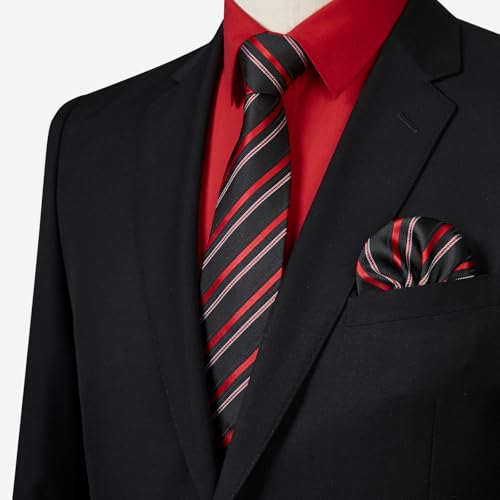 Image of HISDERN Mens Dress Shirt with Tie Pocket Square Set Classic Button Down Shirt Matching Tie Long Sleeve Shirts