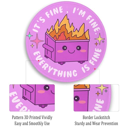 Image of Gctriki Dumpster on Fire Mouse Pad, Cute Round Mouse Pads for Desk, Funny Purple Mousepad for Computer Laptop Gaming, Stitched Edge Non-Slip Rubber Base, Cute Office Desk Accessories Decor for Women