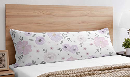 Image of Watercolor Floral Lavender and Grey Collection Full Length Body Pillow Cover