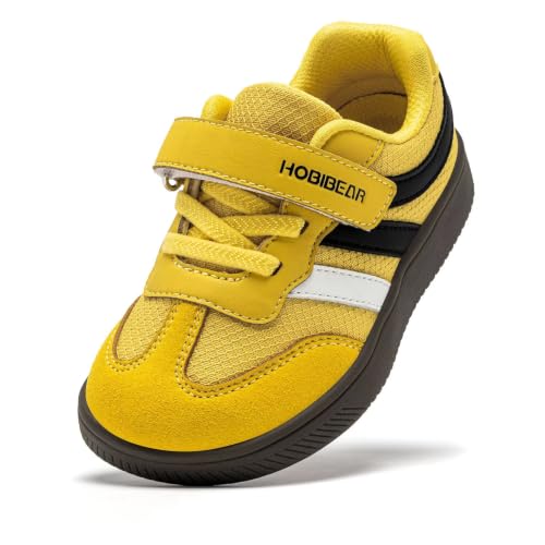 Image of HOBIBEAR Kids Wide Toe Barefoot Shoes Classic Retro Trainers Shoes for Boys Girls Outdoor Walking Sneakers(Yellow,Toddler UK 7)