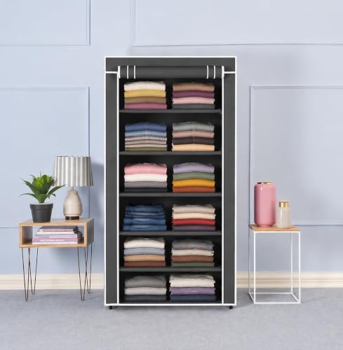 Image of SUBEKYU Foldable Wardrobe for Clothes 6 Shelves, Microfiber Non-Woven Cover (1 Pack)