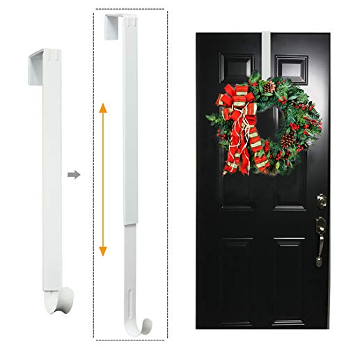 LBSUN Wreath Hanger Adjustable Over the Door Wreath Hanger from 15 to 25 Inches & Wreath Holder & Wreath Door Hanger for Front Door Decor 20 lbs Larger Christmas Decorations Hook (White)