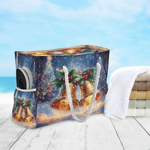 Large Beach Bags Totes Canvas Tote Shoulder Bag Watercolor Bell Water Resistant Bags for Gym Travel Daily 5