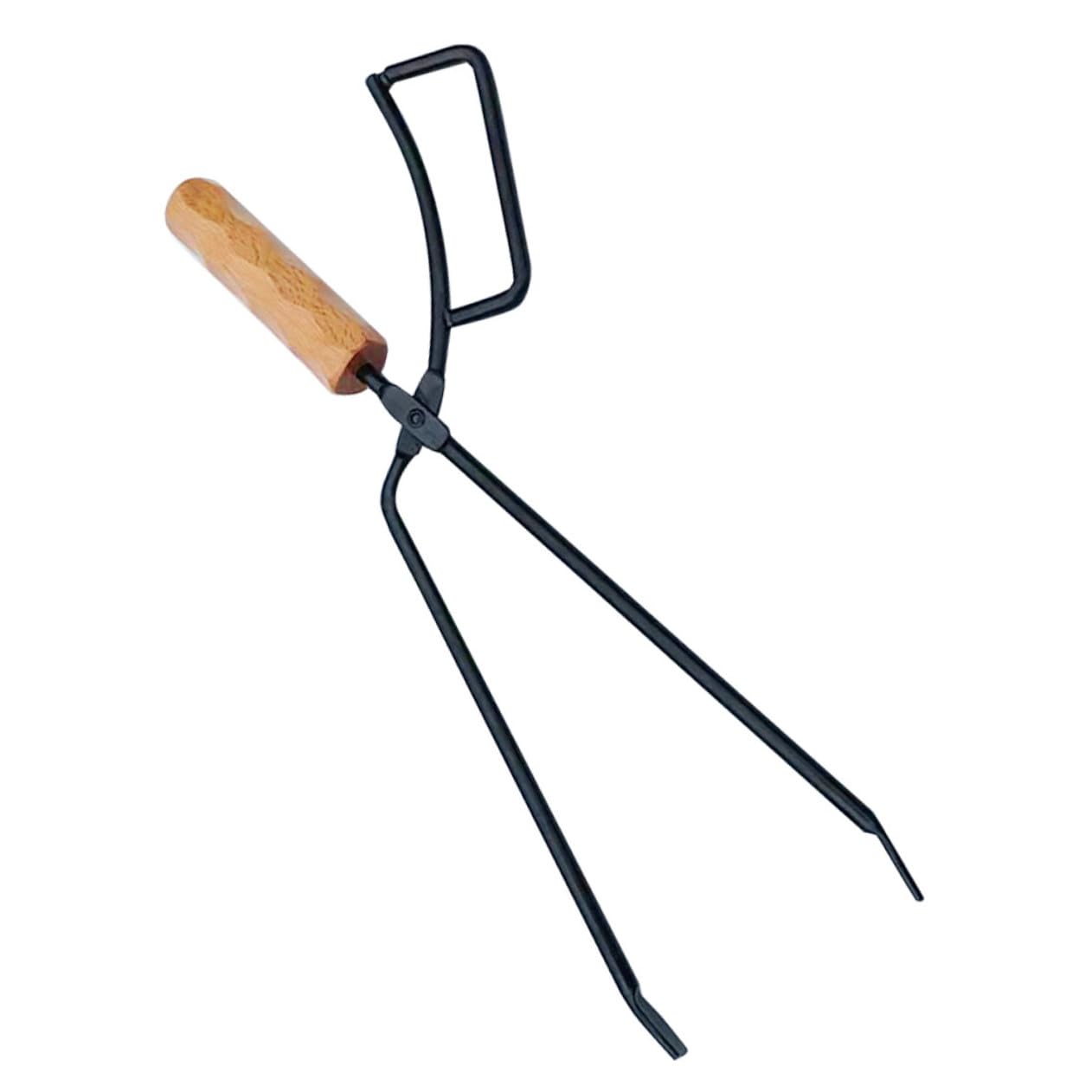 Pinza per Fuoco da Campeggio Manico in Ferro e Legno | Utensile Robusto per Legna, Controllo delle Fiamme, Impiego in Campeggio e Spiaggia, Presa Spessa