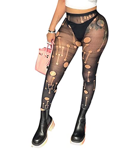 Image of Women's Sexy See Through Sheer Mesh Pants Leggings High Waist Casual Sweatpants Tights