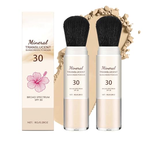 Clawrex Polvo de protección solar, 2 unidades de polvo mineral, protección solar mineral SPF 30, polvo suelto, control de aceite, acabado mate natural, resistente al agua, larga duración, polvo de