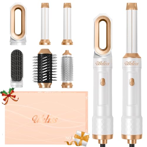 UKLISS 6 in 1 Airstyler & Asciugacapelli Set con Arricciacapelli Automatico, Thermal Brush, Spazzola Lisciante Capelli, Hair Dryer, Spazzola ad Aria Calda, Regali Set per Donne Styling - Bianco