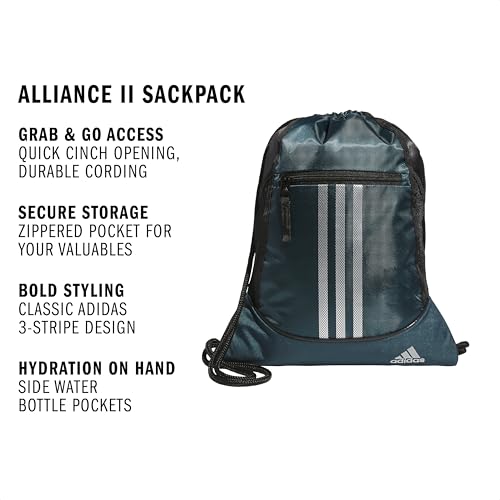 Image of adidas Alliance 2 Sackpack, Arctic Night Blue /Silver Metallic /Black, One Size, Alliance 2 Sackpack
