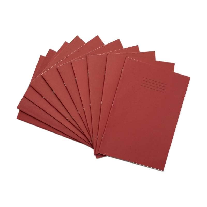Rhino A4 Exercise Books, 64-Page/Top Half Blank & Bottom Half 8mm Lined Paper Notebook, 50-Pack, Office & School Stationery Supplies, Red