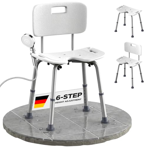 WoRaum Silla de ducha con respaldo extraíble, taburete de ducha de altura ajustable para bañeras, asiento de ducha antideslizante para personas mayores y embarazadas, silla de ducha de aluminio con