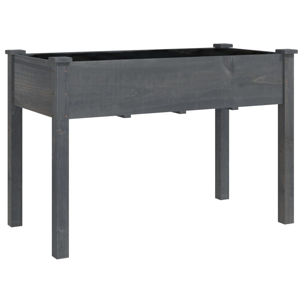 Macetero gris 118 x 59 x 76 cm, madera maciza de abeto, con inserto, bancal elevado para jardín, terraza y balcón, jardinera exterior