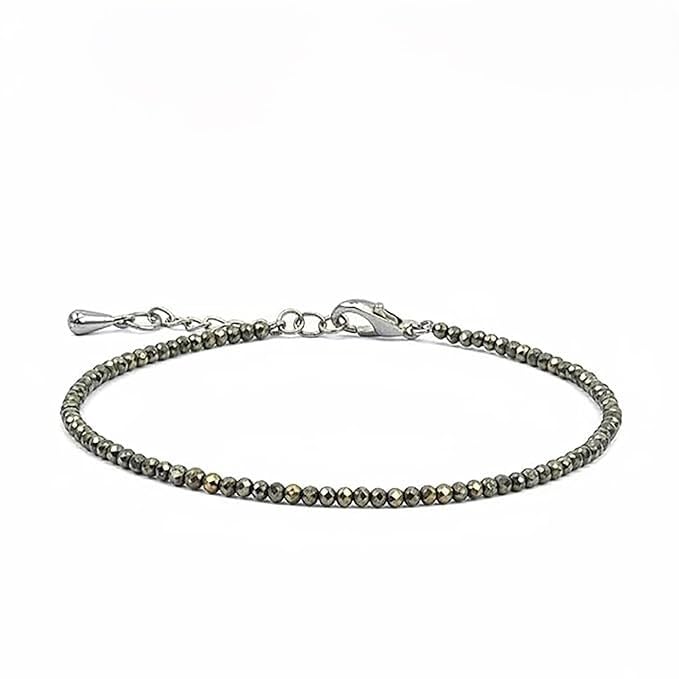 Natural Pyrite Stone Anklet for Women/Raw Pyrite Bracelet/Silver Anklet/Black Metal Anklets/Natural Stone Jewellery for Wealth, Luck & Protection/Best Gift Item-picture-39