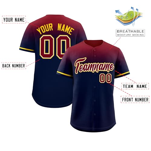 Camiseta de béisbol personalizada con degradado, abotonada, con nombre y número para hombres, mujeres y jóvenes miniatura 2