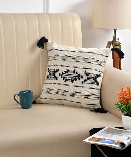 Image of TIB Premium Boho Decorative Throw Cushion Covers, 16 x 16 cm, Set of 2, Cotton. (Zig Zag White)-230 TC