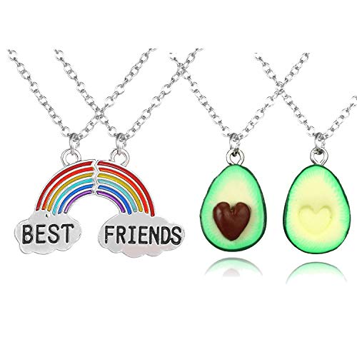 2Psc Mini Avocado Heart Pendant Necklace BFF Friendship Necklace for Girls 2 Love