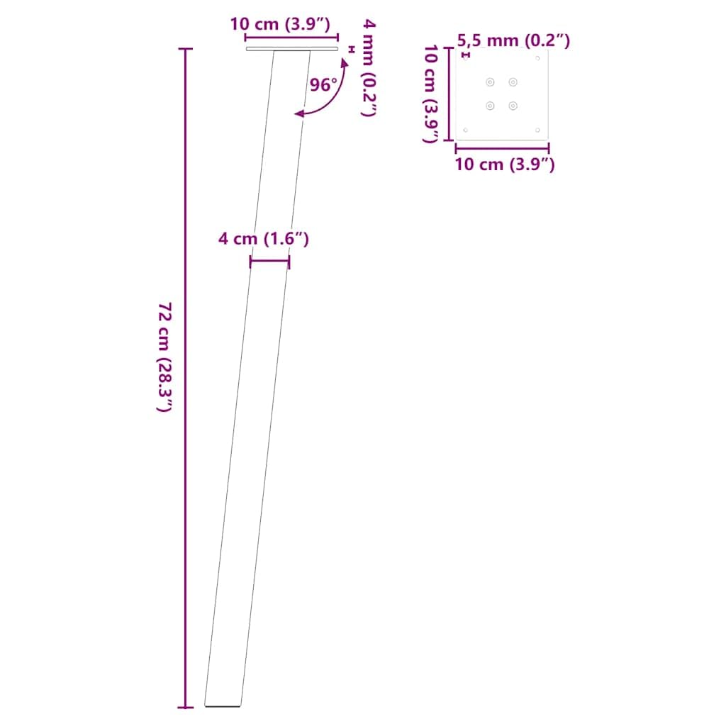 4 gambe per tavolo consolle, colore antracite, 72 cm, in acciaio, per telaio del tavolo, fai da te, stabili, moderne, adatte per tavolo da pranzo, tavolino da caffè, ufficio, legno, metallo