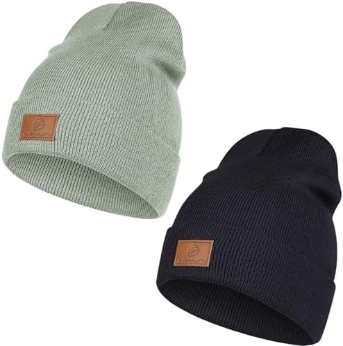 HAMUNI Beanie Mütze Herren Damen Klassische Wintermütze Acryl Beanie Hat | Leatherpatch Strickmütze Unisex Cuffed Hat Bequem Atmungsaktiv Weich Vintage Einfarbig Strick Beanies Win