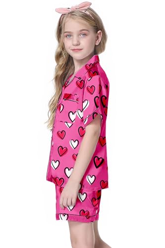 Image of Schbbbta Girls Womens Pajamas, Satin Silky Pjs Set Kids 2Pcs Button-Down Nightwear Sleepwear Gift for Mommy and me