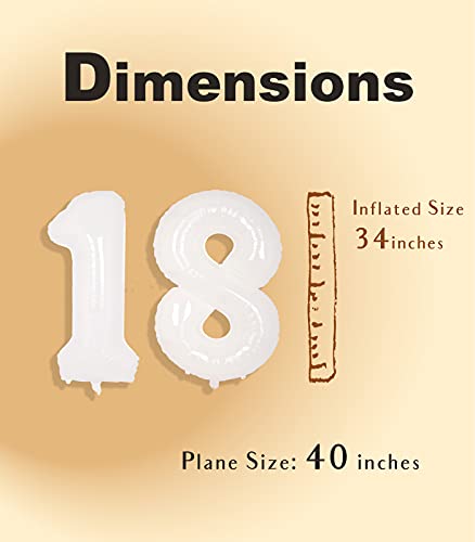 Image of SUWEN 40 Inch White Large 18 Balloon Number Big Foil Helium Numbers 0-9 | Giant Jumbo Happy 18th Birthday Party Decorations for Men or Women Huge Mylar 81 Anniversary Party Supplies
