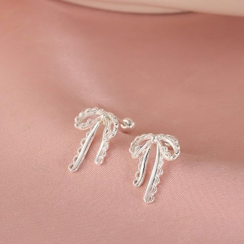 Bow Earrings for Women Small Silver Bow Ribbon Stud Earrings Dainty Bowknot Earring Hypoallergenic Christmas Jewelry Gift Accessories - Image 4