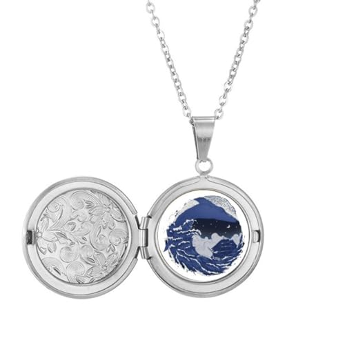 Collier médaillon vagues Blue Ocean pendentif motif vague