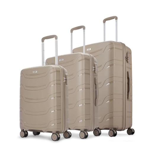 Skybags Curve Set of 3 Hard Luggage (Cabin+Medium+Large) | Polypropylene Luggage Trolley with 8 Spinner Wheels| Beige | Unisex - 76 Cm