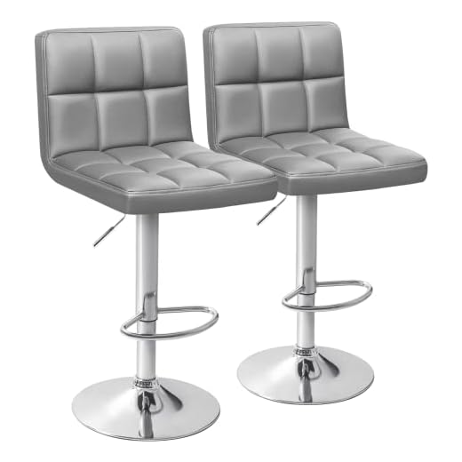 Homall Bar Stools Modern PU Leather Adjustable Swivel Barstools, Armless Hydraulic Kitchen Counter Bar Stool Synthetic Leather Extra Height Square Island Barstool with Back Set of 2 (Gray)