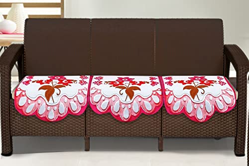 Image of The Furnishing Tree Cotton Floral Knitted Pattern 3 Pieces Bottom only 3 Seater Sofa Cover Set Pink